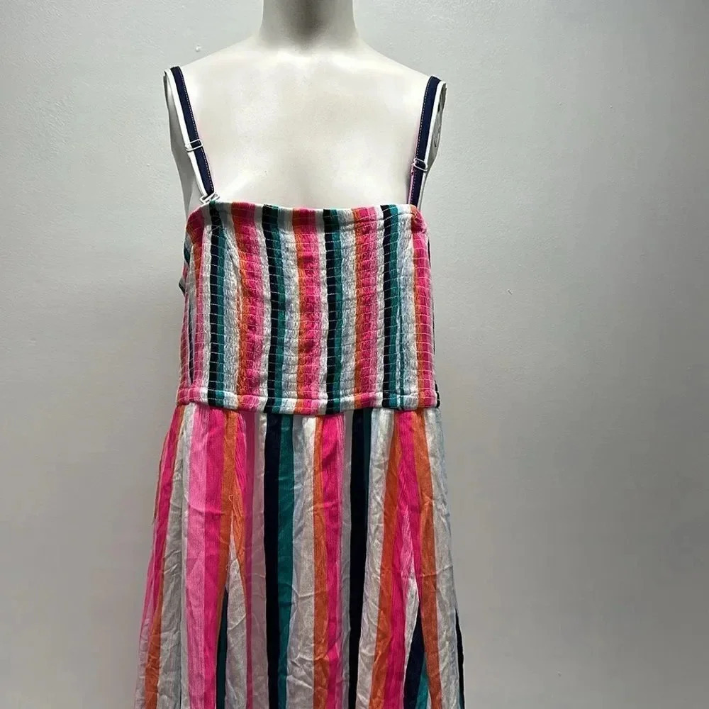 Torrid Midi Gauze Strapless Dress Multicolor Stripes Rayon Plus Size 2X - Picture 3 of 10
